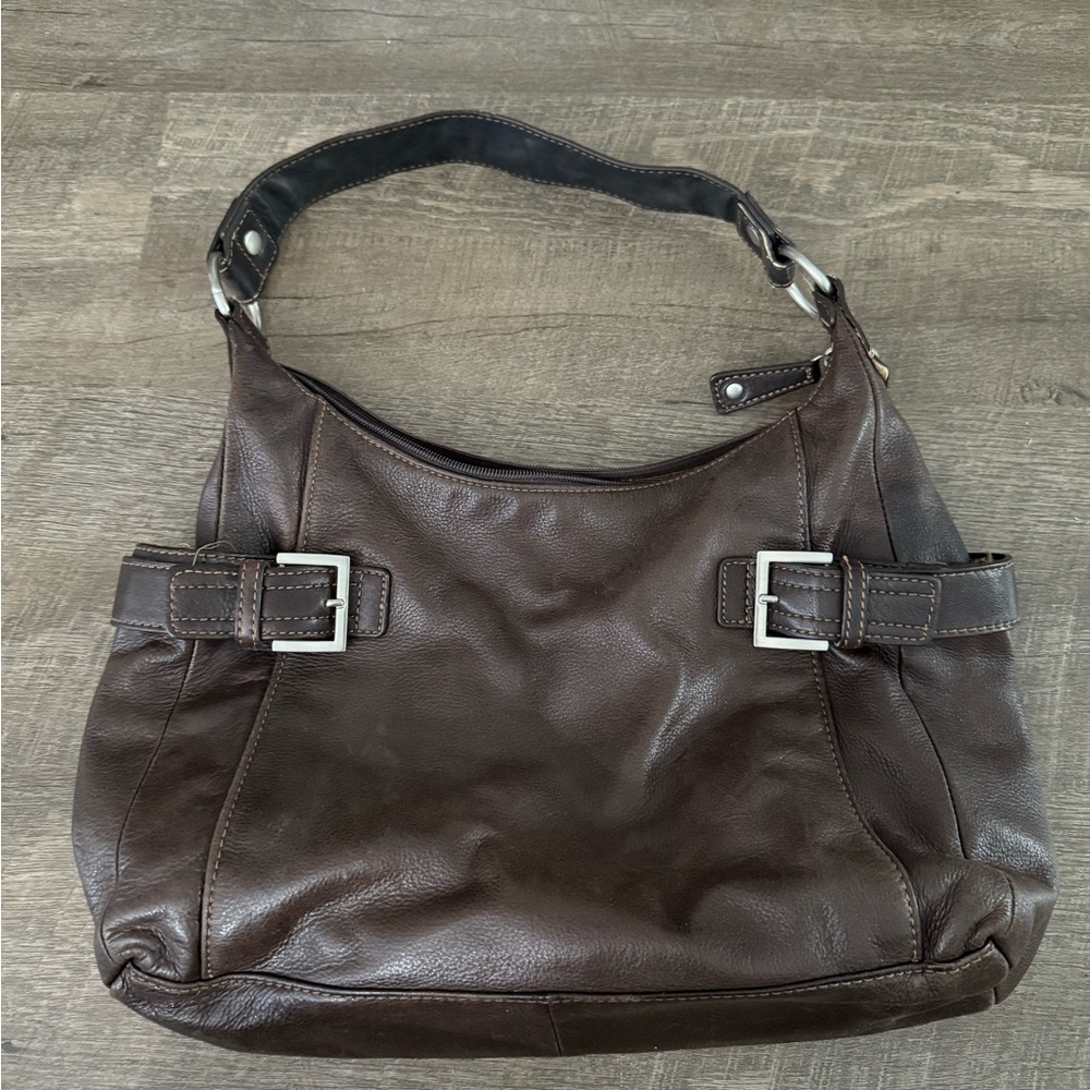 Like new! Audrey Brooke Brown Leather Shoulder Bag with Silver Hardware